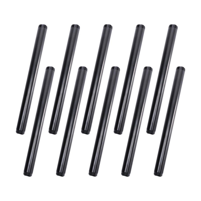 Home TZH 1/2" x 10" Black Painted Iron Pipe, Home TZH 10 Pack Black Paint Finish Threaded Metal Pipe Nipple for DIY Project/Furniture/Shelving Decoration (10, 10") - Image 1